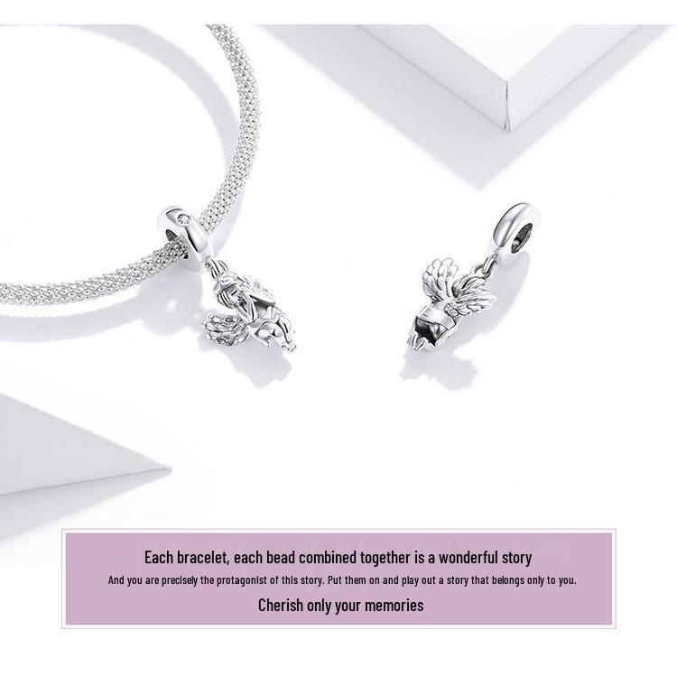 Yinziyun Little Angel Sterling Silver Pendant - Platinum Plated DIY Charm SCC1686