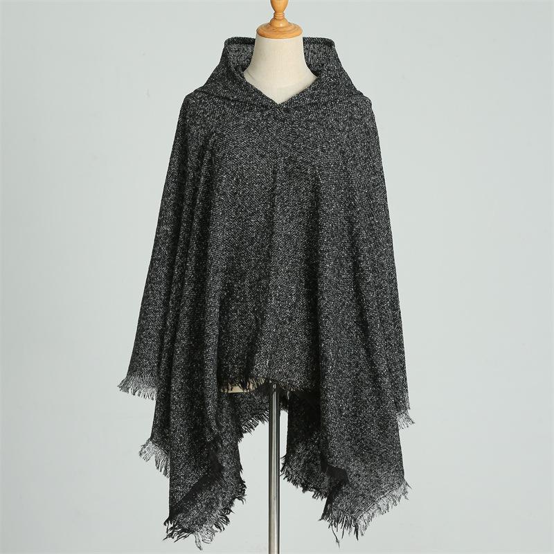 Накидка с капюшоном, клетчатый шарф, имитация кашемира, зимний с теплой шалью, пончо, накидка