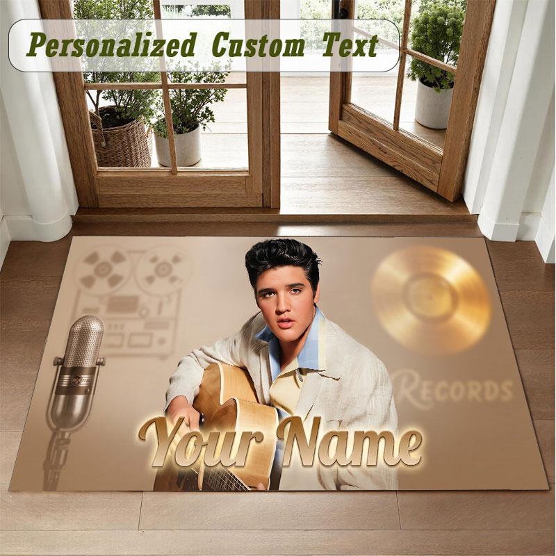 Crystal Velvet Square Rug Custom NameElvis Presley Pattern Non Slip Home Floor Decor Rug