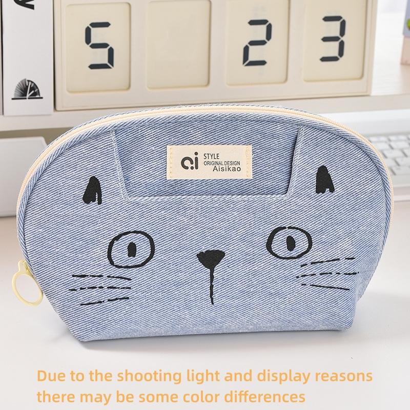 Милая сумка-пенал с изображением мультяшного кота Джинсовая сумка для канцелярских принадлежностей Студенческая сумка для хранения школьных принадлежностей Многофункциональный пенал