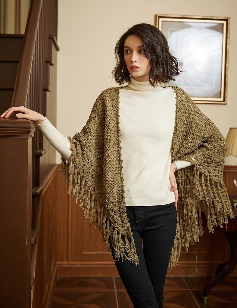 BEAUTELICATE Tassel Knit Solid Triangle Perfect for and Perfect for Cold Sage Green Women's Scarf, Large, Thick, Color, Shawl, Indoors, Office, Dates,