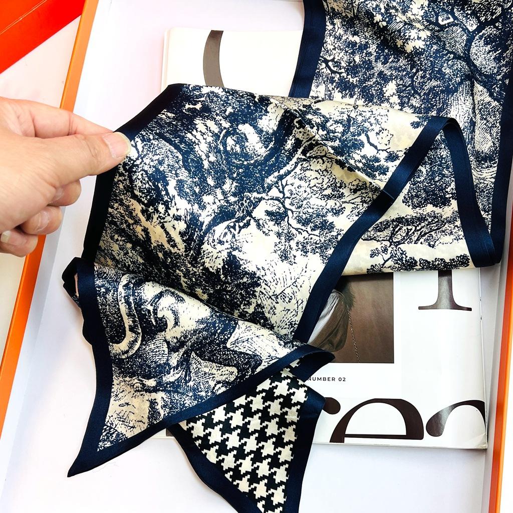 Silk Streamer 100% Mulberry Silk Texture Rhombus Pattern Double-Sided Versatile Retro Decorative Scarf Long Silk Scarf