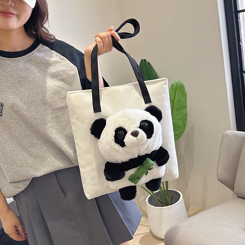 Сумка женская 2024 новая холщовая сумка, переносная сумка через плечо милая сумка-панда, повседневная сумка большой вместимости