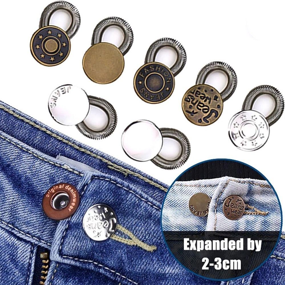 10Pcs Trousers Pants Stretch Waist Extension Metal Elastic Jeans Button Universal Spring Button