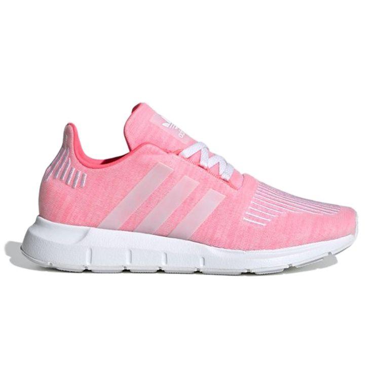 adidas Оригинальные Swift Run J Кроссовки для бега с круглым носком, шнуровкой, дышащие, низкие, детские, розовые, белые EF5951