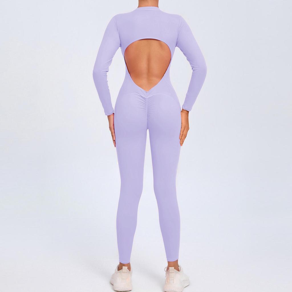 European & American Zipper Long Sleeve Yoga Jumpsuit - Women's Nude Feeling Fitness Bodysuit