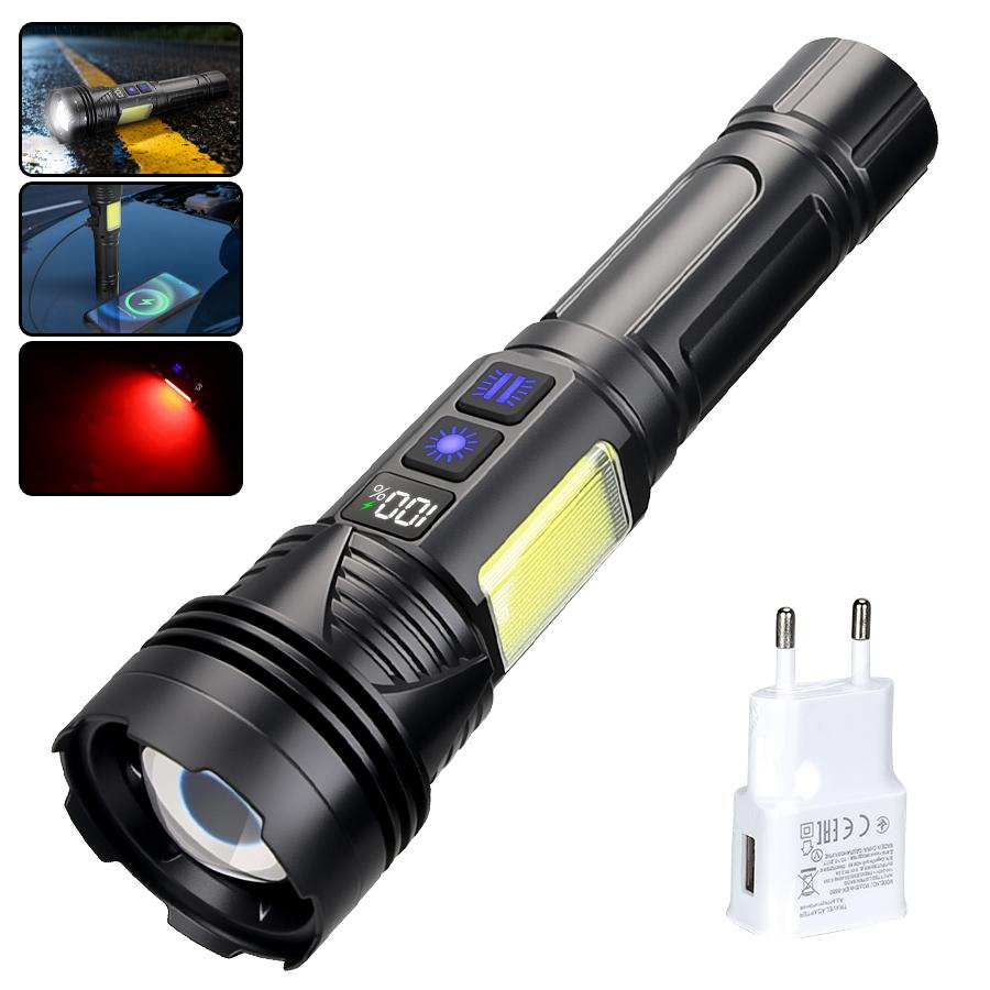Portable RGB Led Flashlight Rechargeable Zoomable Torch Strong Light 11 Mode Tactical Lamp for Camping Fishing Emergency Lantern