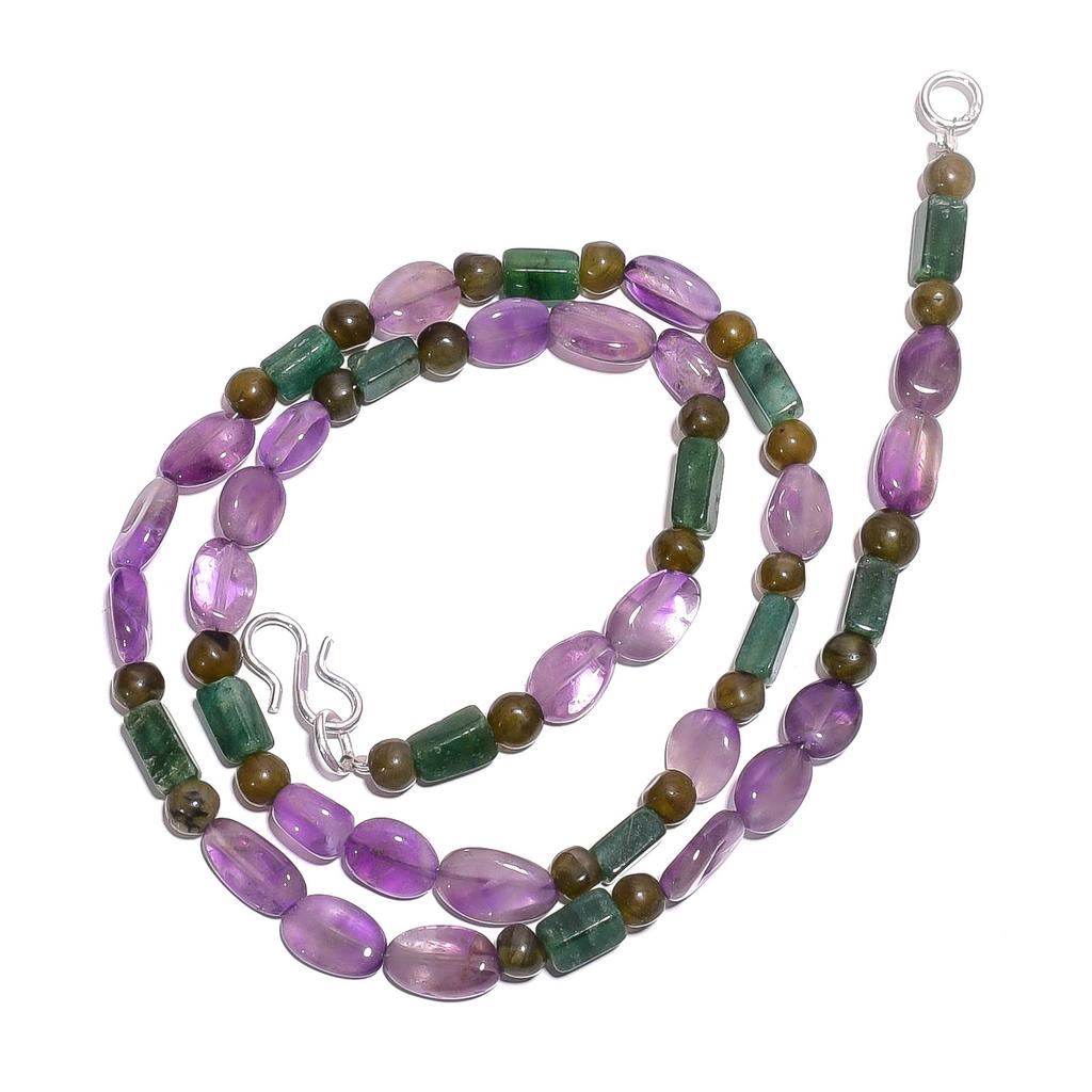 Natural Amethyst Aventurine Labradorite Gemstone Beads Necklace 17" UB-5004 UB-5004