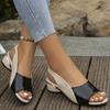 Ladies' Contrasting Color Elegant Sandals, Ankle Cushioned Plaid Comfortable Thick Heel Shoes, Casual Open Toe Shoes