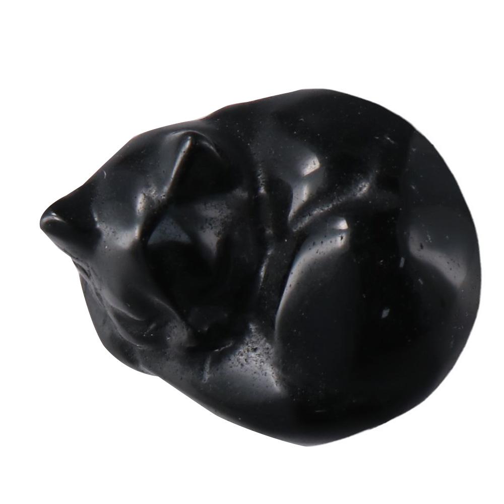 Semi-precious Stone Cat Statue Obsidian/Opal Sleeping Cat Statue Crystal Sleeping Cat Home