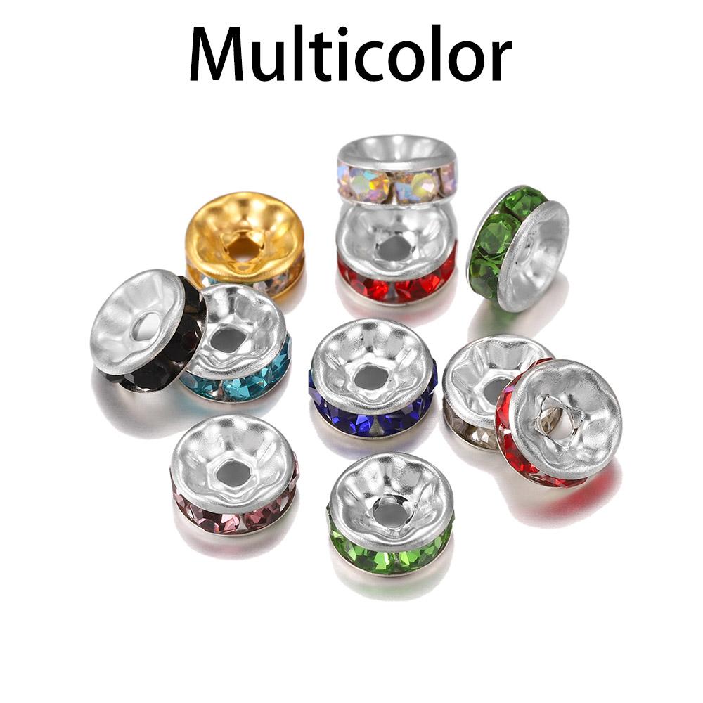 50pcs/lot 4 6 8 10mm Rhinestone Rondelles Crystal Bead Loose Spacer Beads for DIY Jewelry Making Accessories Supplie
