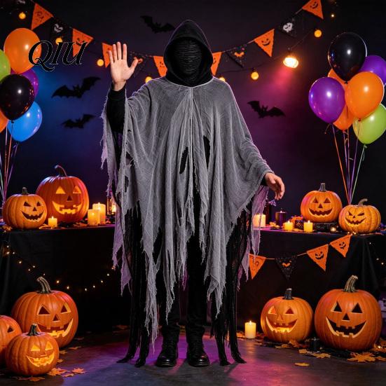 Grim Reaper Cape Costume, Halloween Scary Hooded with Cloak Head Cover for Adult, Medieval, Renaissance Cosplay Accessory Festival