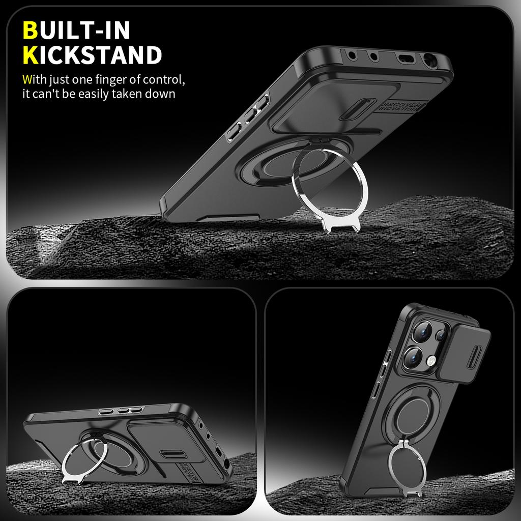 Shockproof Magnetic Case for Redmi Note 13 Pro 5G 4G  Slide Camera Lens Ring Stand Protect Cover for Redmi Note 13 Pro Plus Case