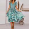 Women's Fashion And All-match Summer Temperament V-neck Printed Short-sleeved Dress
