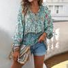 Bohemian Rayon Print Lace-up Long Sleeve Top for Women - 2025 Spring/Summer Collection