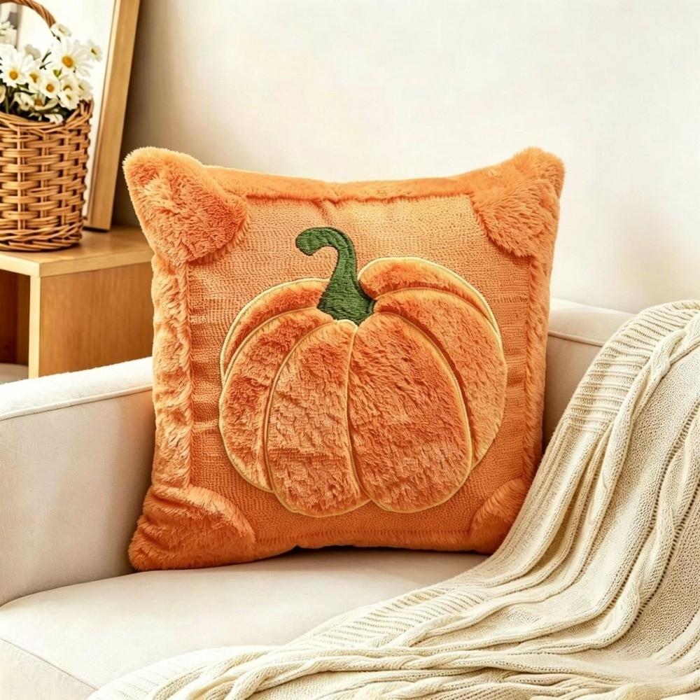 Pumpkin Pattern Plush Pillowcase 18x18 Inches Faux Wool Cushions Pillow Cases Halloween Decoration