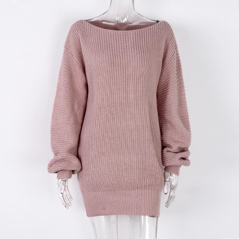 Autumn Winter Boat Neck Loose Casual Sweater Women Solid Color All-match Knitting Pullovers Top
