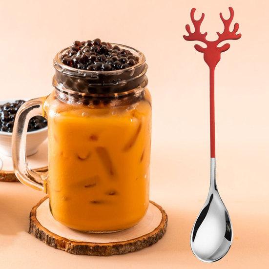 Ложка для мороженого, пищевая ложка из нержавеющей стали класса 304, рождественский лось, десертная кофейная ложка