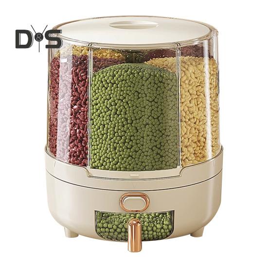 Вращающийся на 360 градусов дозатор хлопьев, контейнер для риса с крышкой, большая вместимость, несколько отсеков, органайзер для хранения зерна