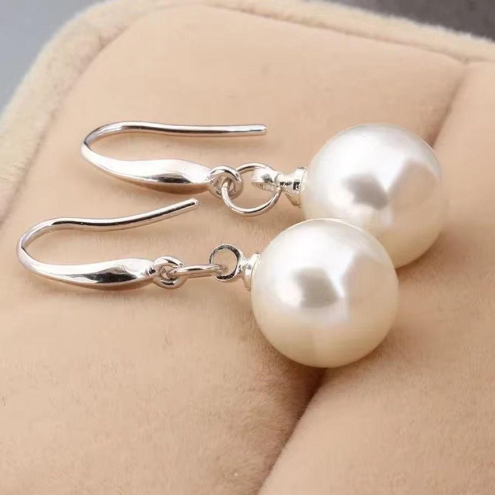 Simulation Freshwater Pearl Drop Earrings Ball Shape Ear Hook Simple Long Earrings Ear Jewelry