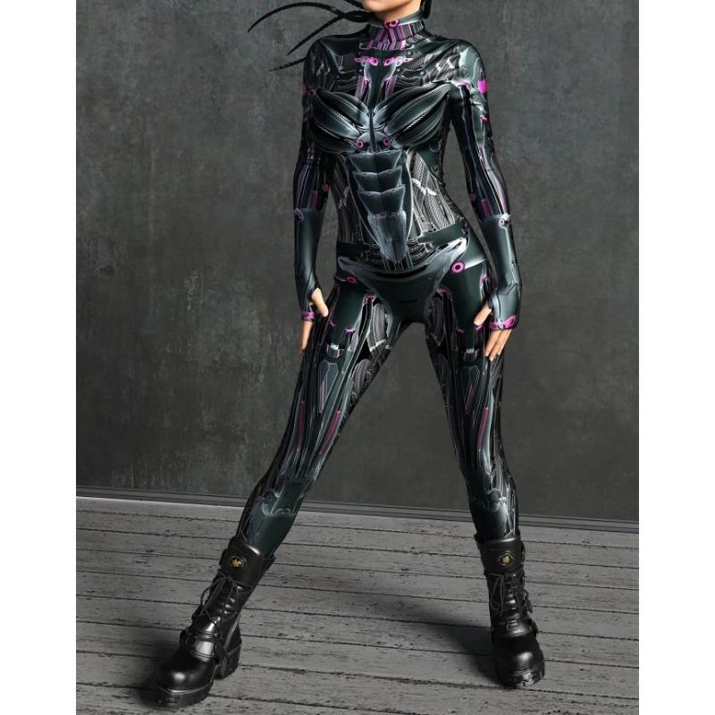 Женский комбинезон с 3D-принтом и черепом, комбинезон с застежкой-молнией спереди, боди Zentai, игровой костюм для вечеринки, женский костюм для косплея, монокини Mujer