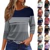 Women's Fashion Casual Loose 3/4 Sleeve Striped Printed Round Neck Top