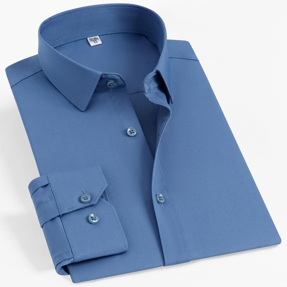 Men's 4-Way Stretch Long Sleeve Wrinkle-Free Dress Shirt without Pocket, Formal Business Solid Color Button-up Menswear Clothing