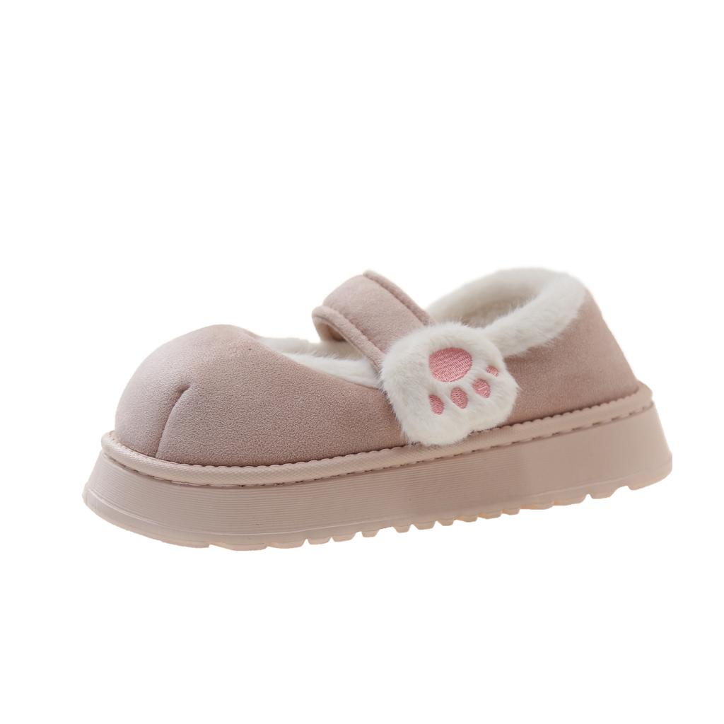 Fashion Winter Cute Cat Claw Accessories Wear Shoes Women Chic Non-slip Sweet Solid Warm Cotton Shoes Female Thick Soled Round Toe Shoes
