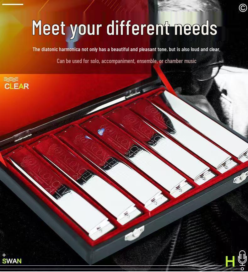 Набор губных гармоник Swan: 24-луночный, 7-предметный, 12-предметный Ящик для Студентов и Взрослых. Включает клавиши от A до G, идеально подходит для начинающих.