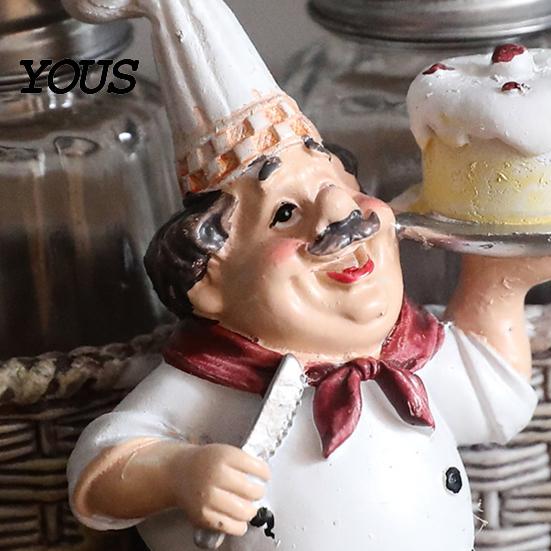 Мультяшный Повар Кухонный Декор Набор Солонок и Перечниц, Декоративная Статуэтка из Смолы, Органайзер-Разбрасыватель для Специй, Стеклянный Держатель для Столовой