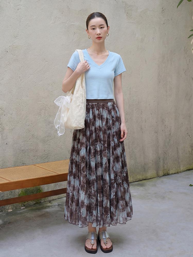 Fei Yuan Elegant High Waist Retro Paisley Mesh Midi Skirt for Women - Early Spring Collection