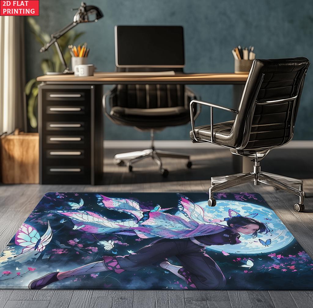 Anime Demon Area Rug, Dark Fire Water Theme Non-slip Floor Mat, Gamer Room Bedroom Decor Carpet, Washable Home Gift