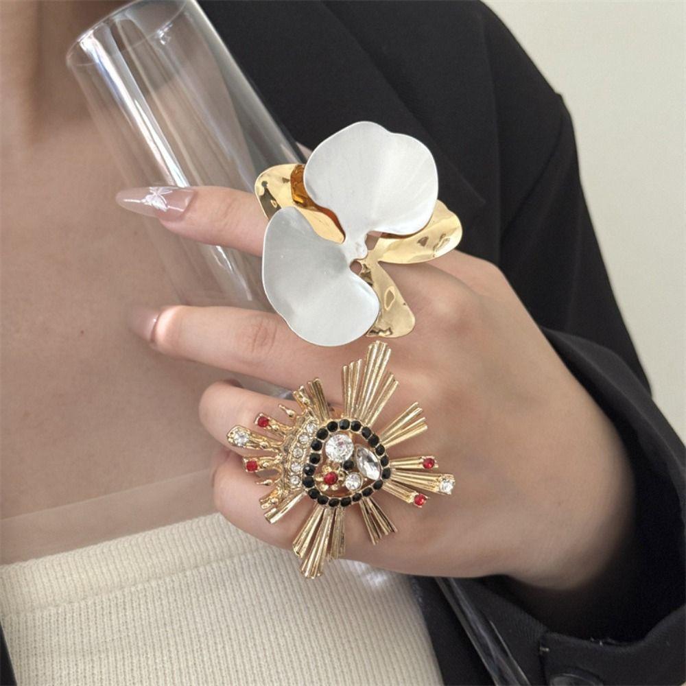 Белый Ирис Цветок Капельное Масло Цветочное Кольцо Бабочка Орхидея Французское Неправильной Формы Кольцо Женщины