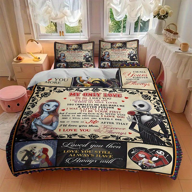3pcs My Only Love Jack and Sally Printed Bedding Set, Soft and Comfortable Quilt Cover for Bedroom, Guest Room (1 Duvet Cover + 2 Pillowcase