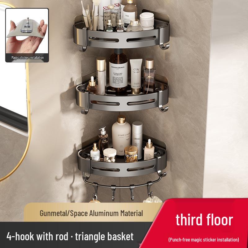 Gunmetal Punch-Free Space Aluminum Corner Bathroom Shelf
