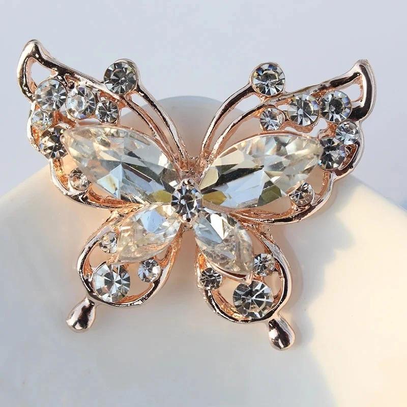 Элегантные украшения Синего цвета Броши-бабочки для женщин Стразы Эмалированная брошь Винтажная булавка Сплав Корсаж Женские свадебные подарки