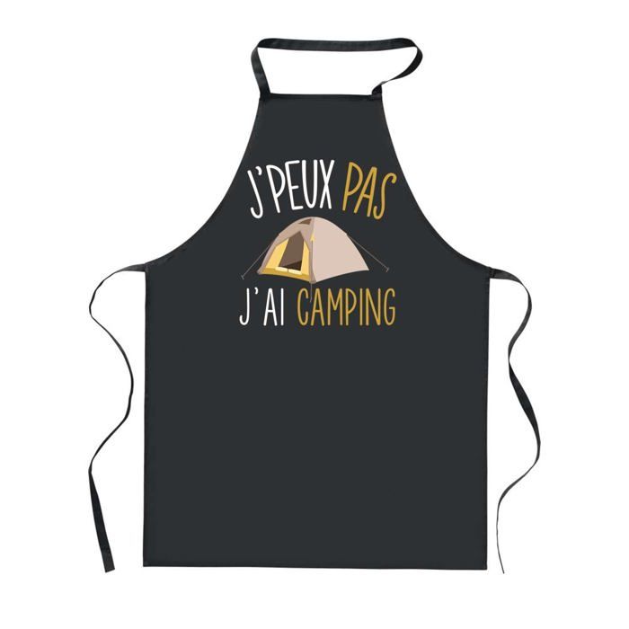Tablier de cuisine - PLANETEE - J'peux Pas Camping - Noir - 90x60 cm - Polyester résistant