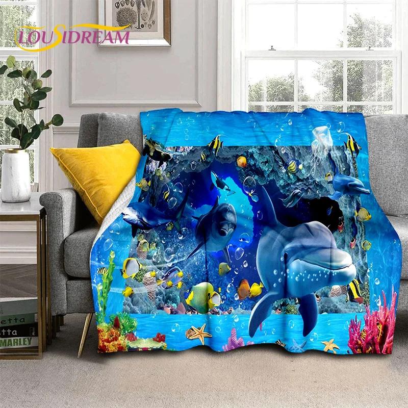 3D Illusion Underwater World Seabed Shark Dolphin Soft Flannel Blankets,Throw Blanket Comfortable Blanket for Beds Home Bedroom