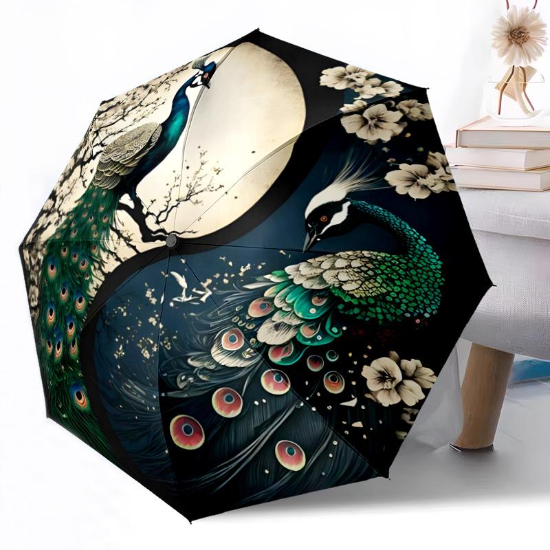 Blue Peacock Garden Outdoor Automatic Umbrella Retractable Design with 8-Rib Durability Lightweight Perfect Gift for Friends Family