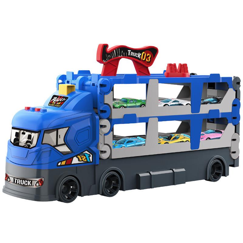 Children'S Deformation Ejection Large Truck Folding Storage Track Racing Sports Transporter Truck Toy Gift