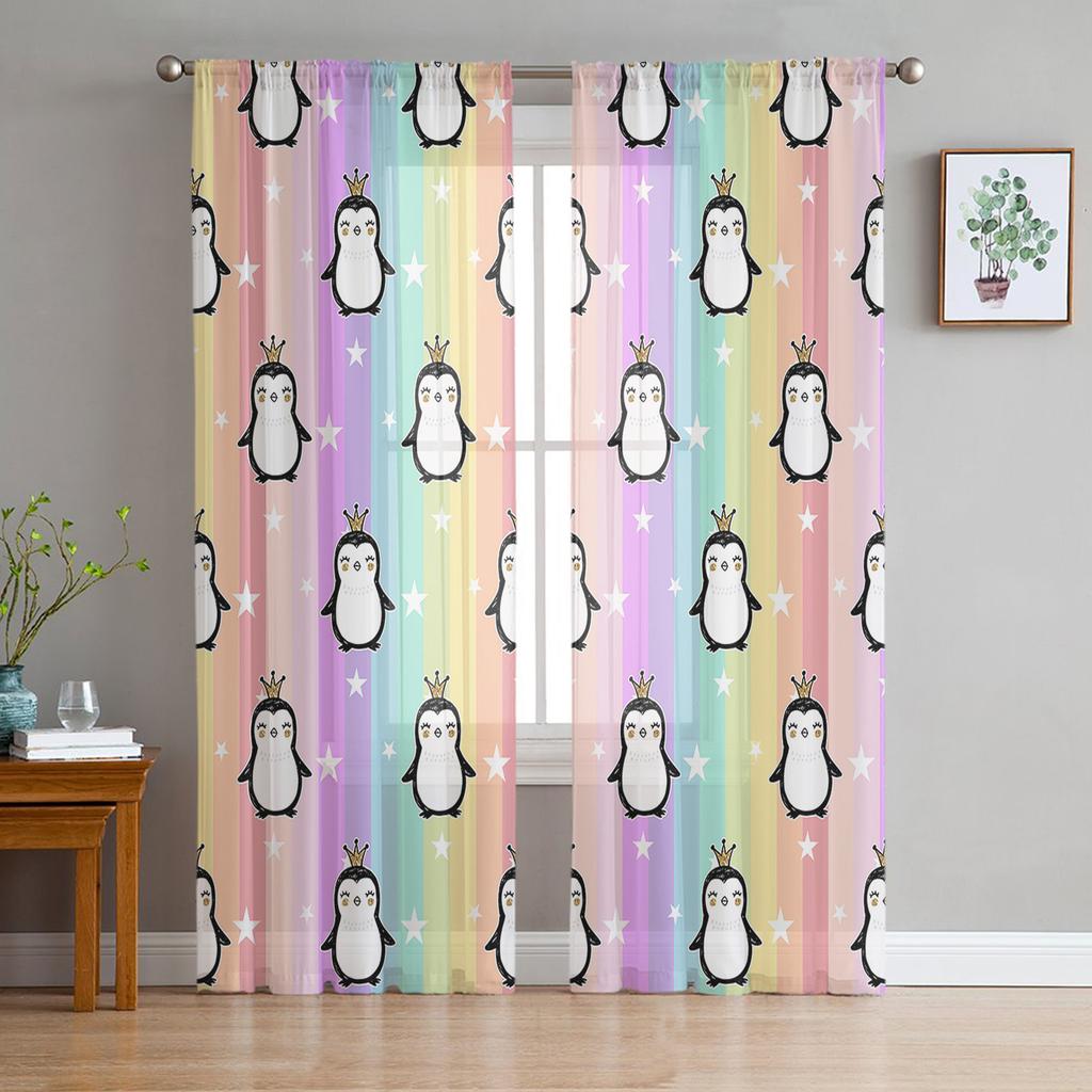 Шторы в радужную полоску для гостиной, прозрачный тюль для окна, аксессуары для спальни, декор, современный, легкий, из полиэстера, для обработки помещения