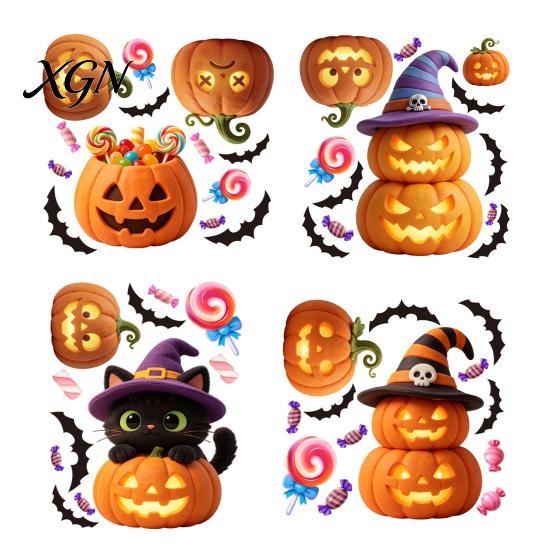 Removable Halloween Decorations Pumpkin Window Clings, Cartoon Cat Static Sticker, Jack O Lantern Stickers PVC Decals for Party Home Decoration