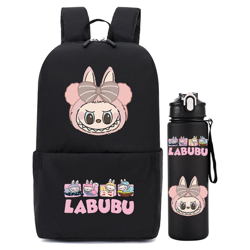 2Pcs/set Carcoon Printed Printed Backpack with Water Bottle Boy Girl Schoolbag Student Backpack 750Ml Outdoor Sports Water Cup
