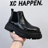 Chelsea boots men's 2024 new medium-top thick-soled heightened one-pedal round-headed British men's short boots 1682-A