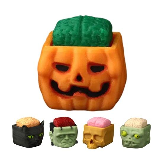 1/5 шт. Хэллоуин Кубическая голова Фигурка Жуткий Мини Череп Тыква Зомби Черный Кот Голова Смола Статуэтка Игрушка Украшение для дома офиса рабочего стола