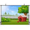 CORFOTO Fabric 10x8ft Outdoor Red Doghouse Backdrop Cartoon Farm Fence Dog House Background Green Grass Kennel Backdrop for Dog Pets Photography Pet