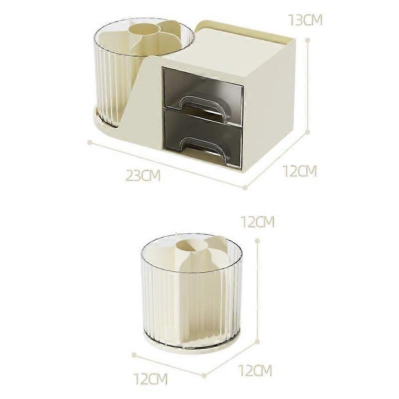 Rotating Desk Organizer with 2 Drawer, Pencil Pen Holder for Desk