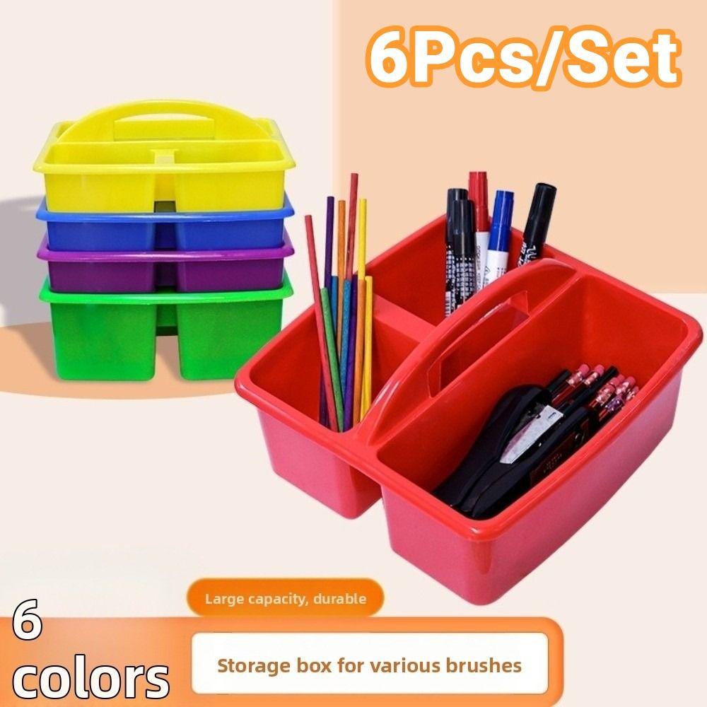 6Pcs/Set with Handles Plastic Storage Organizer 3 Compartments Divided Basket Bin  Pen