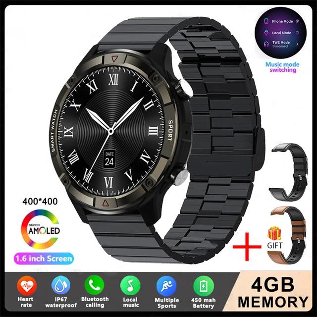 LUCKYSTART Smart Watch Men 2024 Новые спортивные часы с дисплеем 1,6 дюйма AMOLED, 4G ROM, голосовые вызовы, локальная музыка, водонепроницаемые мужские умные часы