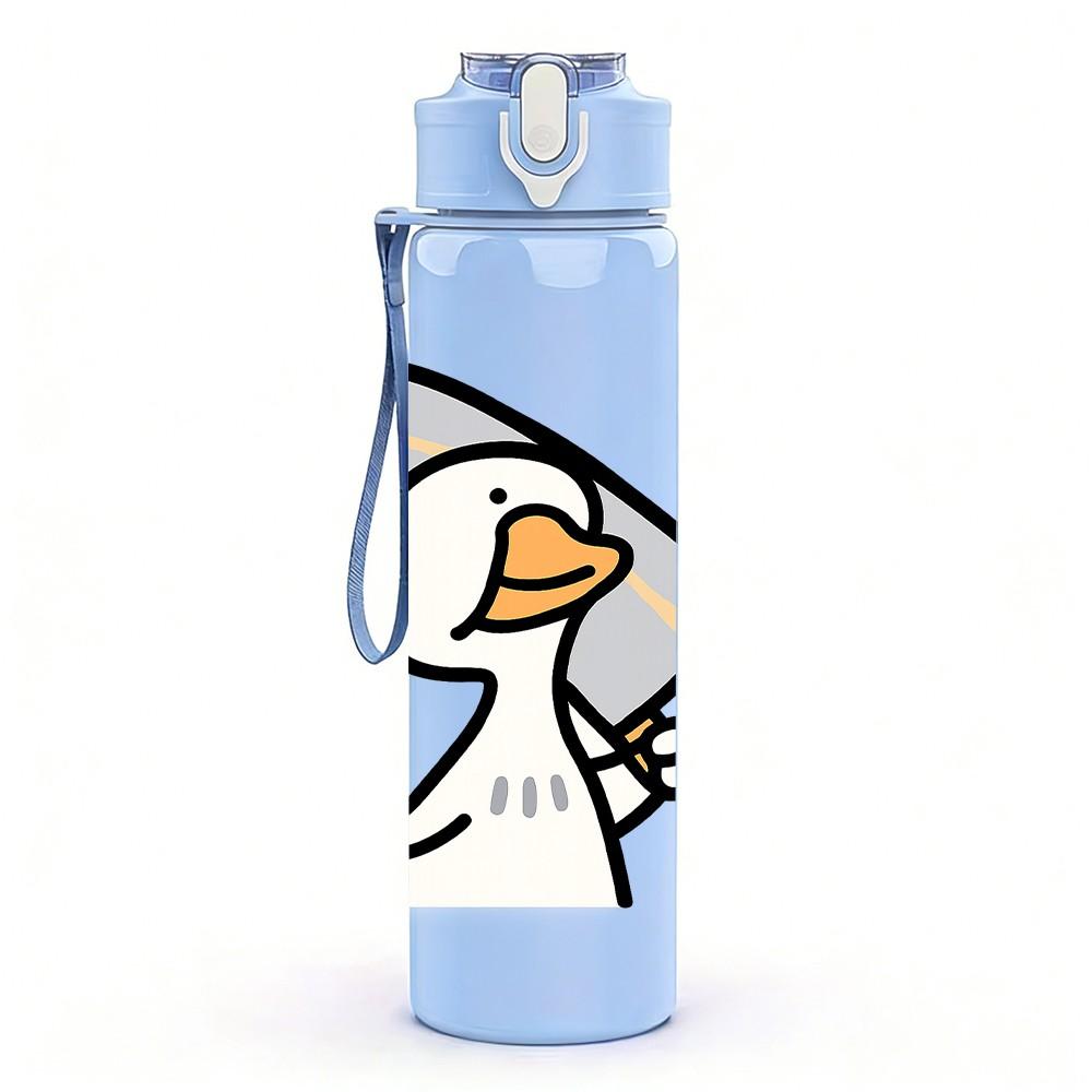1PC Duck Holding Paper Cartoon Art 750ml Color Plastic Sports Water Bottle Leakproof Flip Straw Lid Suitable for Sports Office Home Use